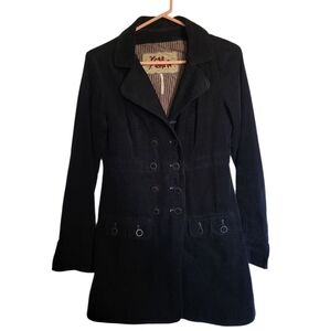 Free People Corduroy Navy Double Breasted Coat